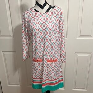 Cabana Life Geometric Long Sleeve Dress - Coral and Teal